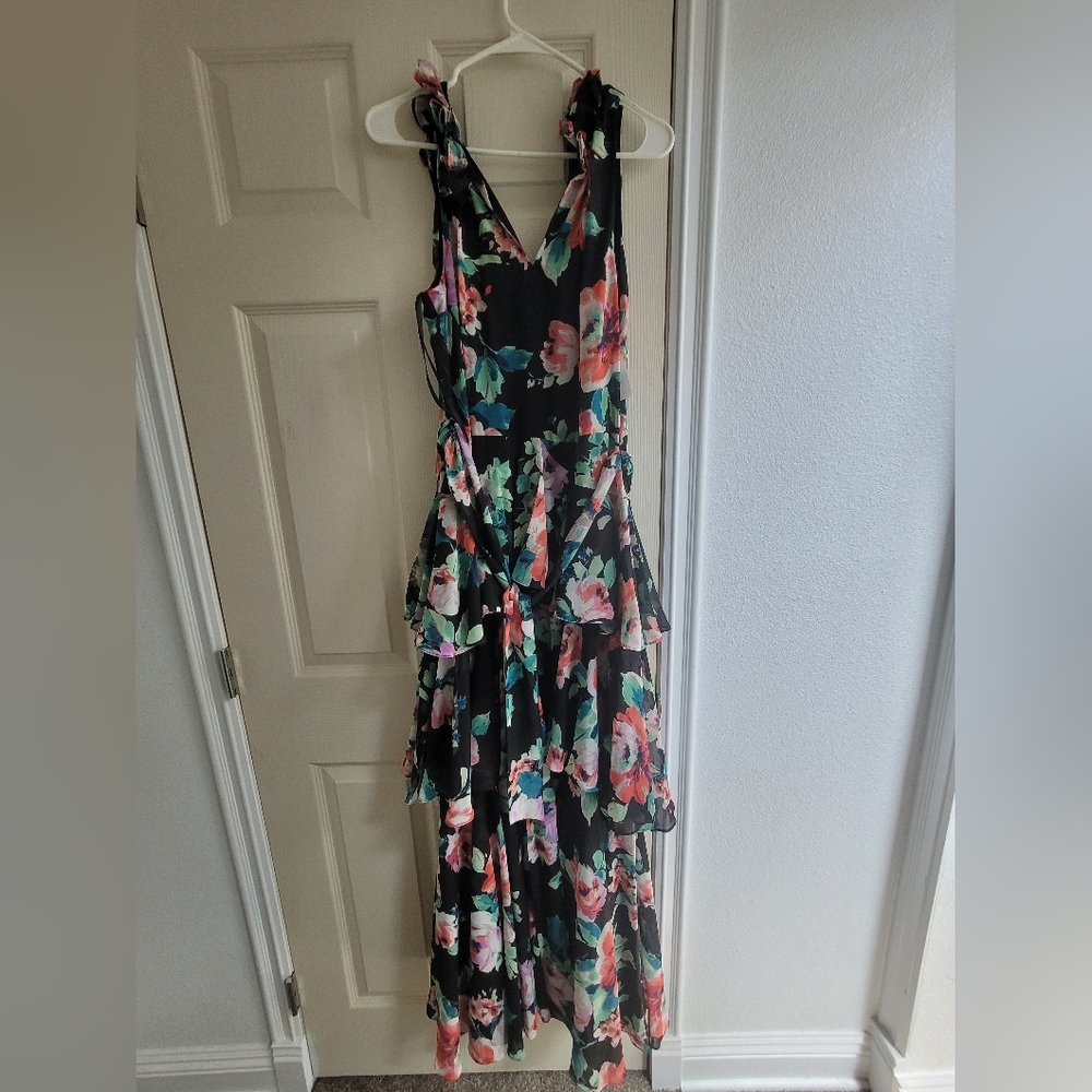 Alex Marie Black and Pink Maxi Sundress V-Neck